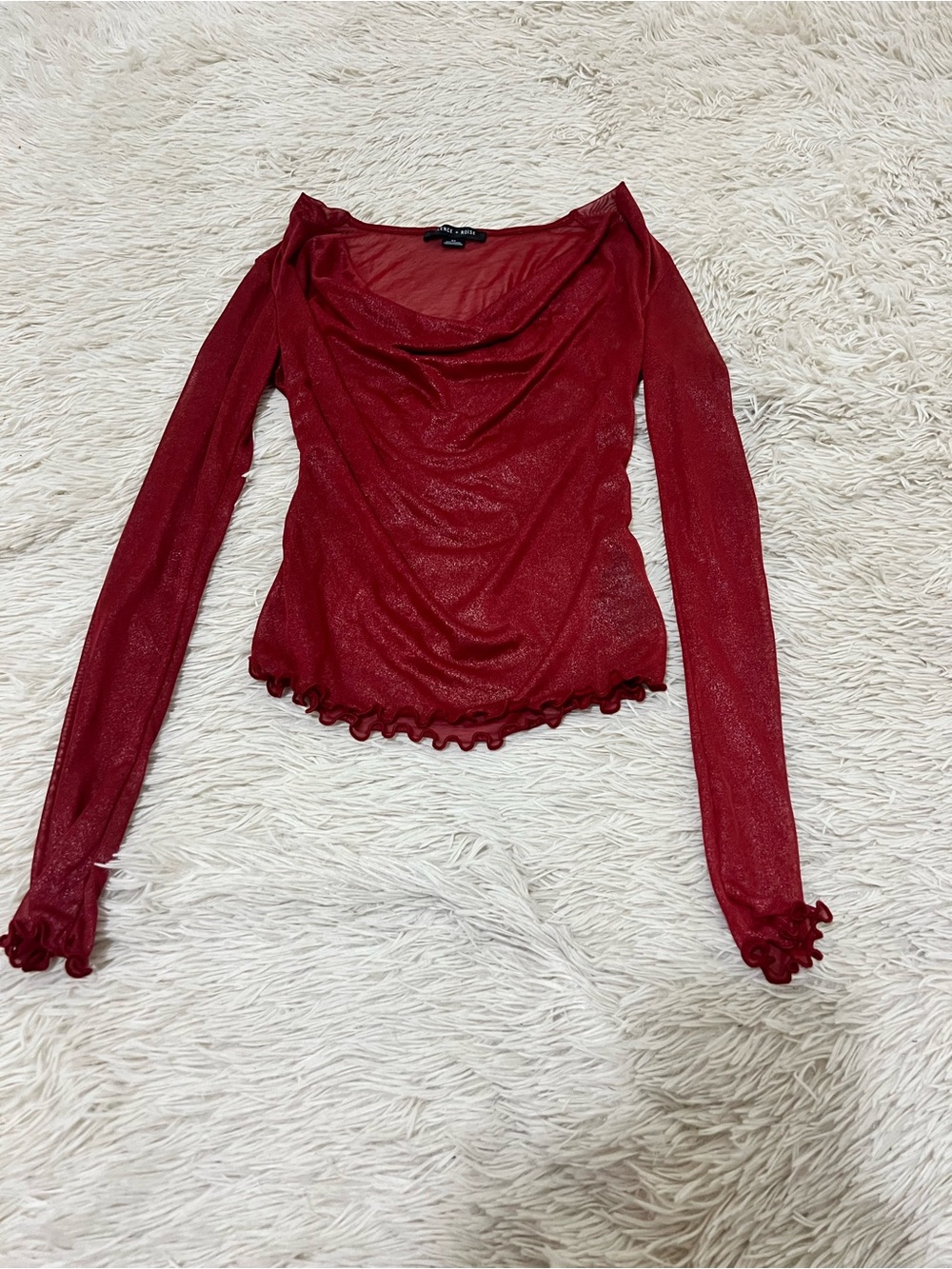 silence + noise Red Long-Sleeve Cowl Neck Top